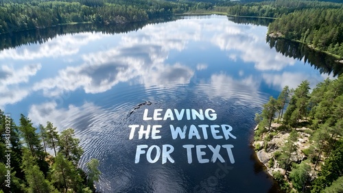 Large Body of Water with Reflection and Text.