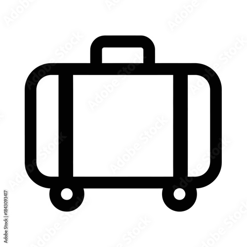 Simple Black Outline of a Rolling Suitcase Icon for Travel and Luggage.
