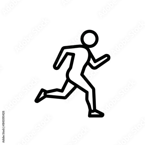 Simple Black Outline Illustration of a Running Human Figure in Motion.