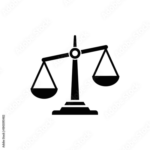 Simple Black Silhouette of a Balanced Justice Scale, Symbol of Fairness.