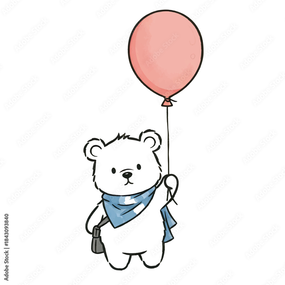Obraz premium Cute teddy bear cartoon illustration with red heart balloons for a child's fun birthday party celebration