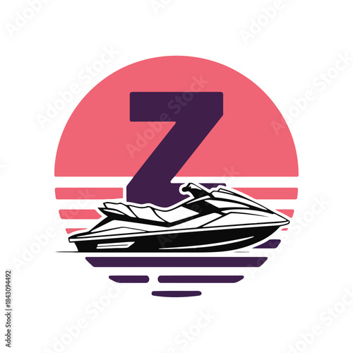 Flat Number Twenty Three with Speed Boat and Motion Effects in Red and Purple lowercase wordmark number 23