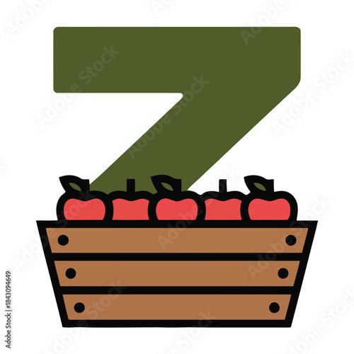Flat of Wooden Crate with Five Red Apples Under Green Hill Slope lowercase wordmark