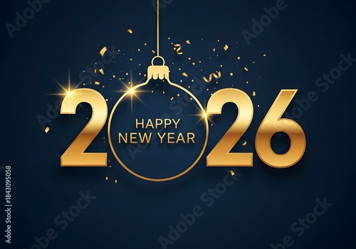 Happy New Year and Christmas greeting card design with winter snow, stars, and festive holiday decoration at night