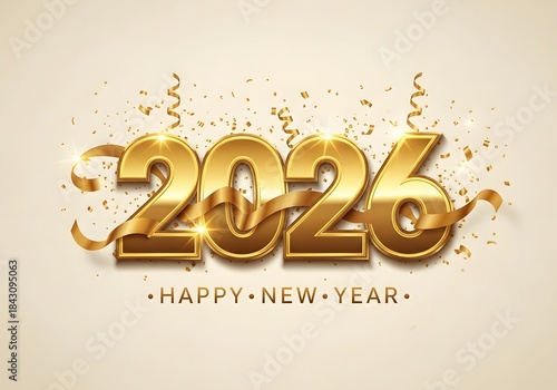 Happy New Year and Christmas Greeting Card Design with Winter Snow Celebration