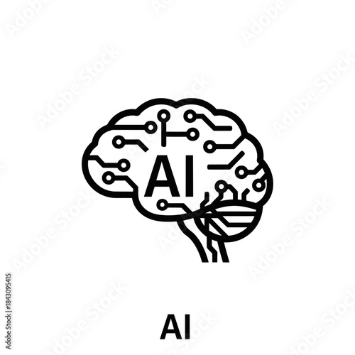 An abstract illustration of a human brain with circuits and the letters AI inside, representing artificial intelligence.