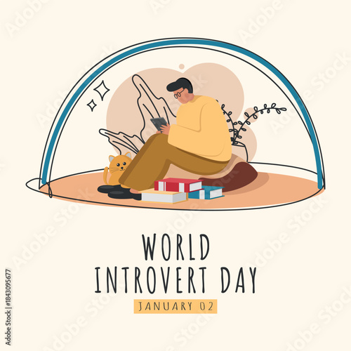 World Introvert Day Poster. An introvert man is comfortable with his solitude