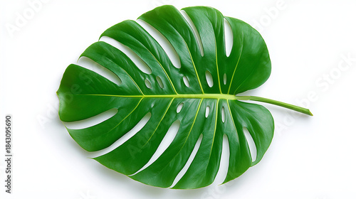 Green tropical monstera leaf isolated on white background
