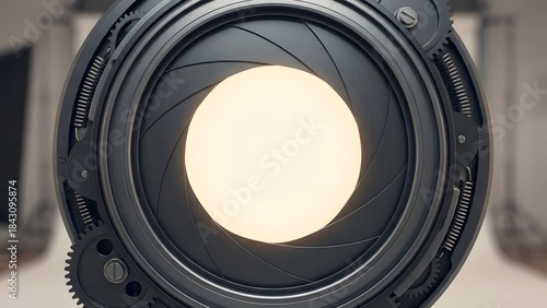 Close-up of Camera Lens with Aperture Open.