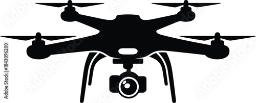 Quadcopter drone with camera vector illustration, aerial photography concept, modern technology design, surveillance and filming equipment, remote control flying gadget graphic
