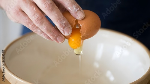 Person Cracking Egg into Bowl for Cooking Preparation.