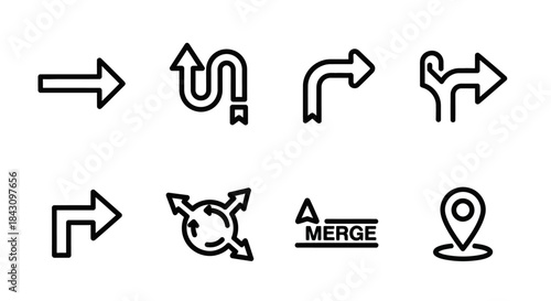 Set of Directional Arrows and Navigation Icons for Wayfinding.