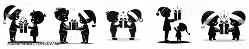 vector of a little boy giving a christmas gift to a male friend