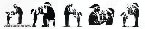 vector of grandfather giving a christmas gift to a grandchild