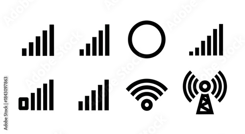 Set of Signal Strength and Wireless Connection Icons.