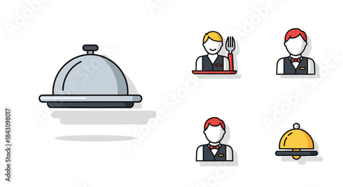 Silver Serving Cloche Icon with a Matching Platter and Subtle Drop Shadow.