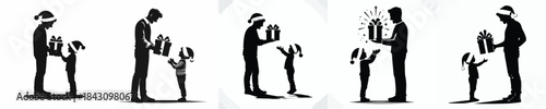 vector of a father giving a christmas gift to a little boy