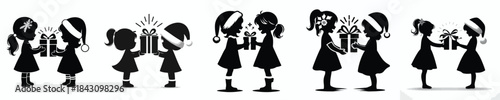 vector of a little girl giving a christmas gift to a female friend