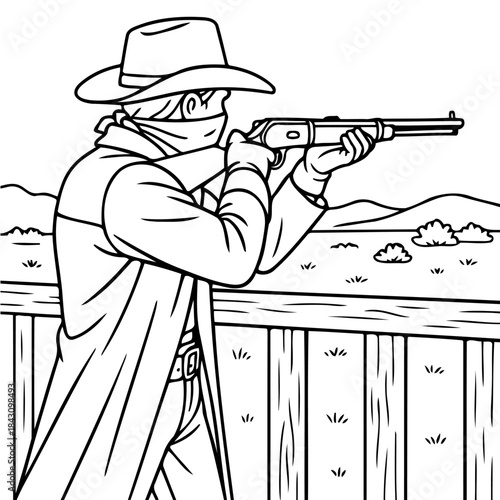 Western Vigilante: A determined figure in classic cowboy attire, masked and wielding a rifle, embodying the spirit of the old west.