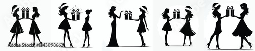 vector of a woman giving a christmas gift to a female friend
