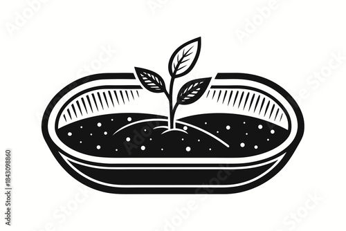 oval soil bed leaf sprout agriculture icon