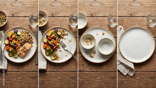 Delicious Breakfast with Toast and Yogurt on Wooden Table.