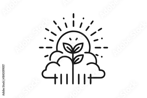 sun rays emerging from cloud with plant