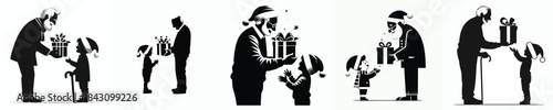 vector of grandfather giving a christmas gift to a grandchild