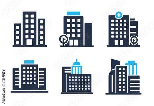 Building icon set. Solid glyph series icons
