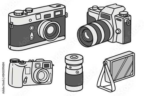 set of old cameras