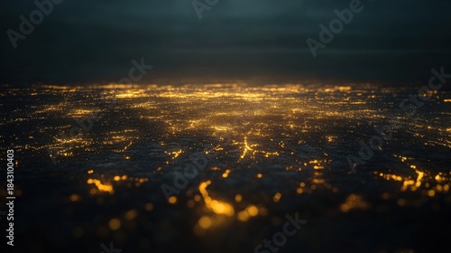 Night city lights blur, golden glow