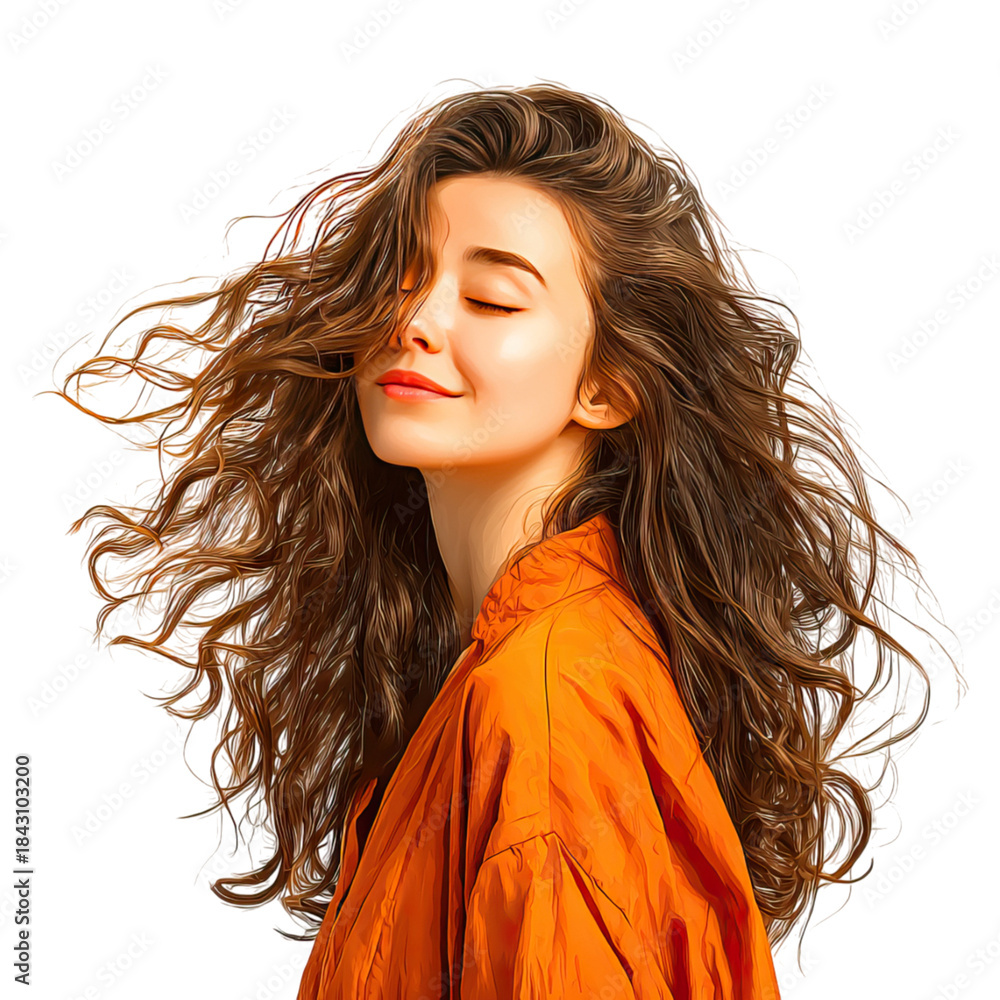 Naklejka premium Indian model flipping hair with confidence concept. A joyful young woman with flowing hair, embracing her vibrant spirit.