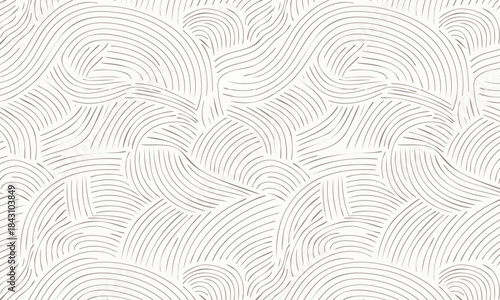 Seamless Hand Drawn Abstract Wave Pattern, Organic Zen Garden Sand Texture, Minimalist Flowing Lines Background