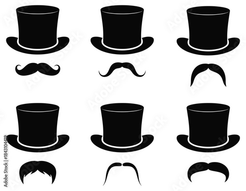 Whimsical collection of hats and mustaches for fun design projects