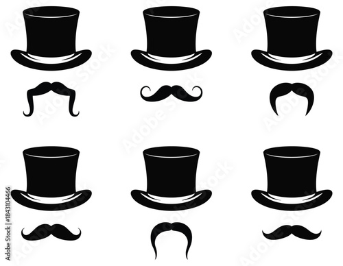 Whimsical collection of hats and mustaches for festive designs