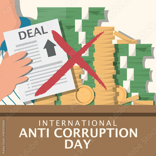 International Anti Corruption Day Poster. A person received a bribe related to price markups