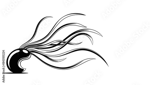 Stylized monochrome ink octopus with flowing tentacles in sweeping design