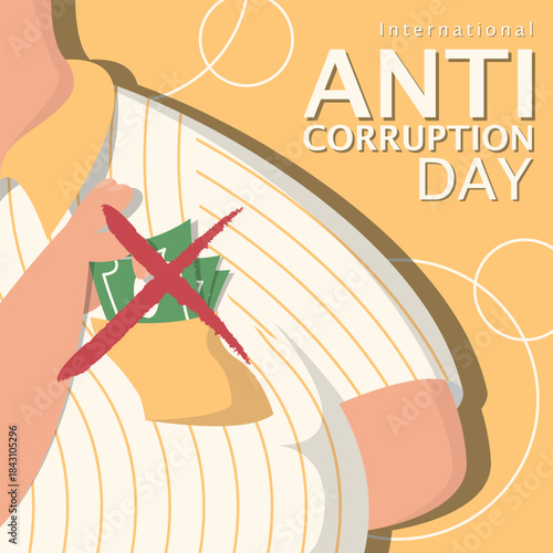 International Anti Corruption Day Poster. A man pockets the bribe money