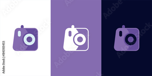 Modern Minimalist Purple Digital Photo Pocket Camera Flat Design Icon Logo Vector Template