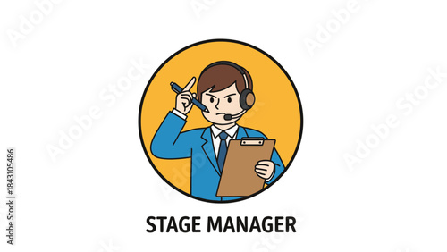 Illustration of a stage manager coordinating a live theater production