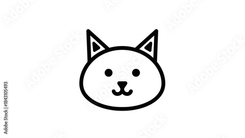 Minimal black outline cat face icon with simple geometric features for design