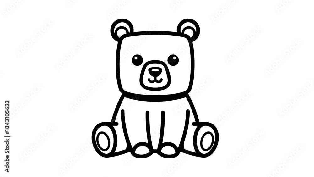 Obraz premium Cute simple black and white teddy bear line art sitting and facing forward for kids