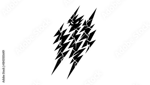 Monochrome jagged lightning bolt composed of geometric shards and angles