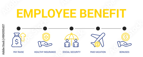 Employee Benefit Line Color Icon Set For Web Banner. Vector Illustration Concept With Some Icons. Designed In Line Color Style