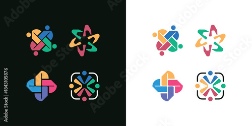 Global Team Community Diversity Symbol Icon Logo, Modern Human Unity Vector Template