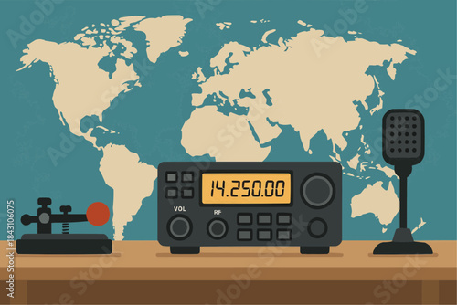 Amateur Ham Radio Station Flat Illustration