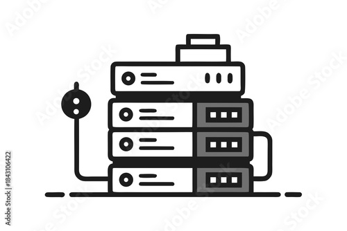server rack with lan plug icon