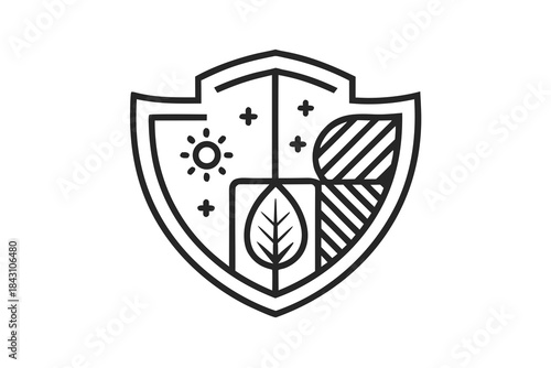 tri zone shield with sun leaf solar elements icon