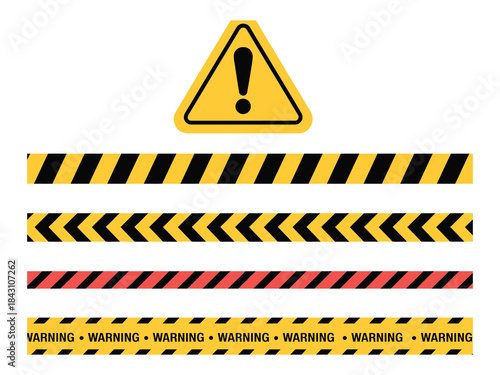 Caution and Danger Tapes, a professional vector pack of black and yellow line-striped warning tapes ideal for industrial, construction, hazard, and safety signage designs