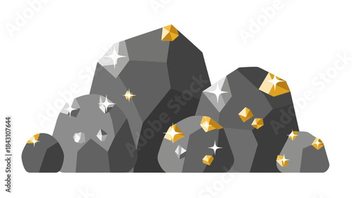 Mineral ore rock pile illustration representing mining resources, natural stone materials, geological elements and valuable raw minerals for industry and excavation concept in flat design style